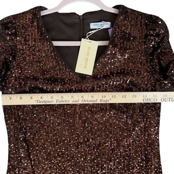 New Ramy Brook Copper Ombré Sequin Lila Dress, Long Sleeve Cocktail- Size 6 - Picture 9 of 15